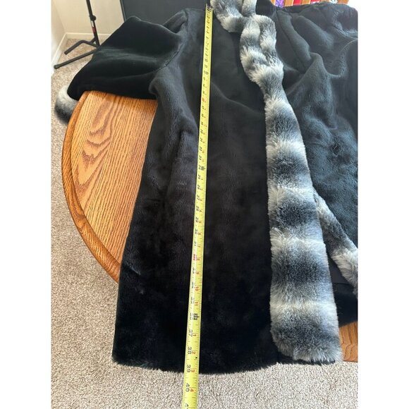 Scandinavian Faux Fur Coat Oversized Grey Striped Fox Mob wife Trim Sz 1X 90s - Picture 11 of 14